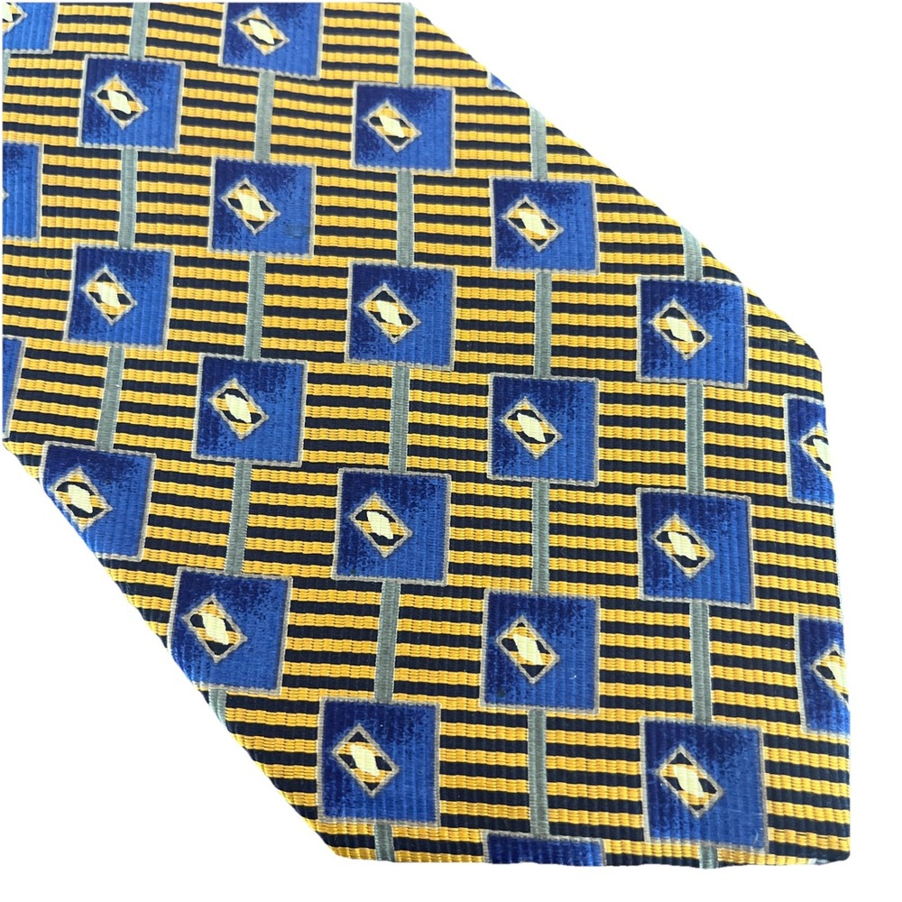 ROBERT‎ TALBOTT BEST OF CLASS BLUE Yellow Geometric 100% SILK 57" X 4"